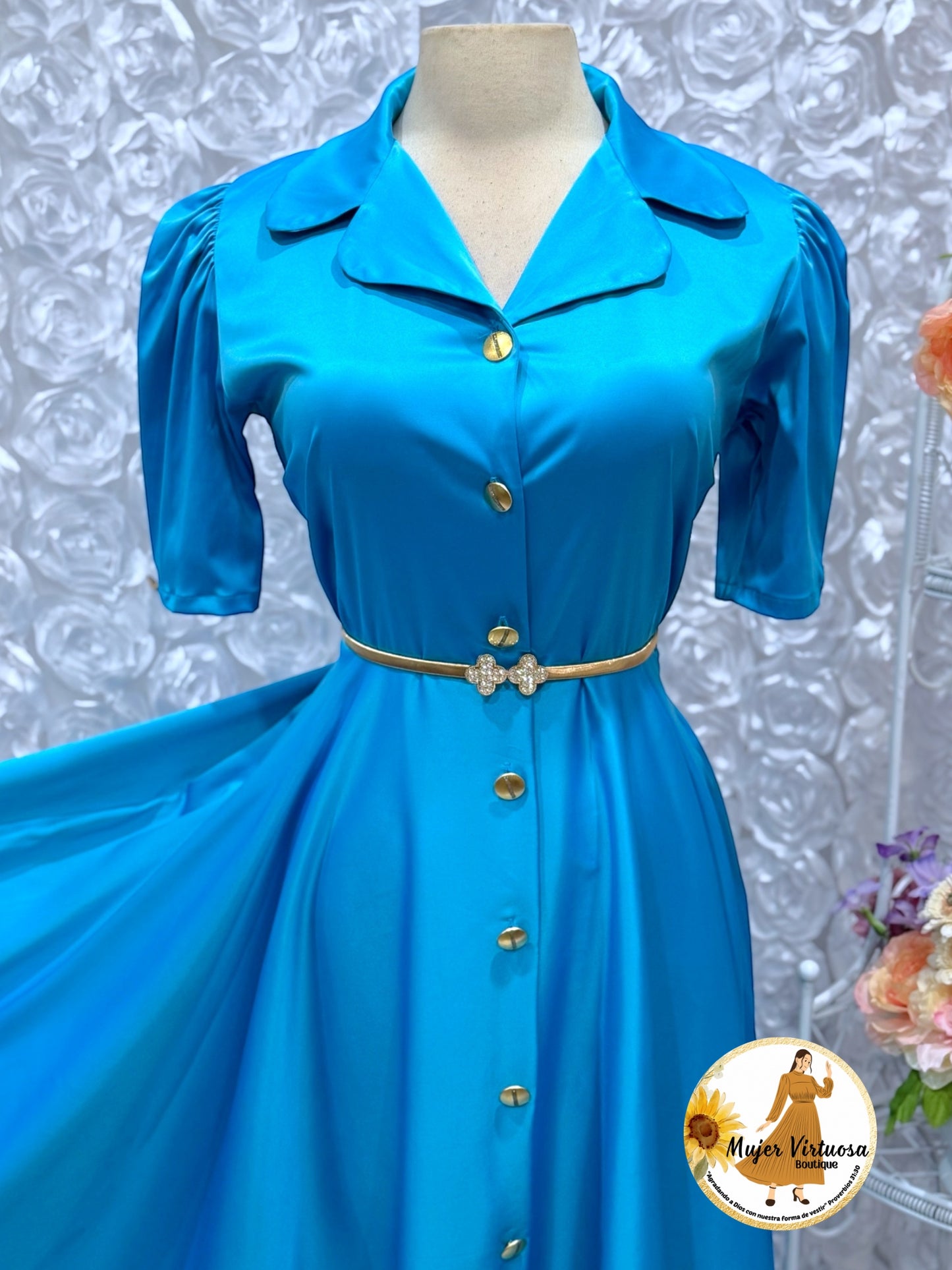 Jimena Aqua Satin Dress