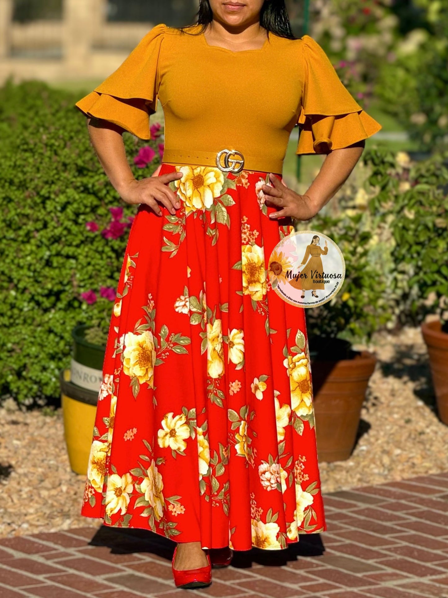 Olivia Mustard & Red Floral Dress