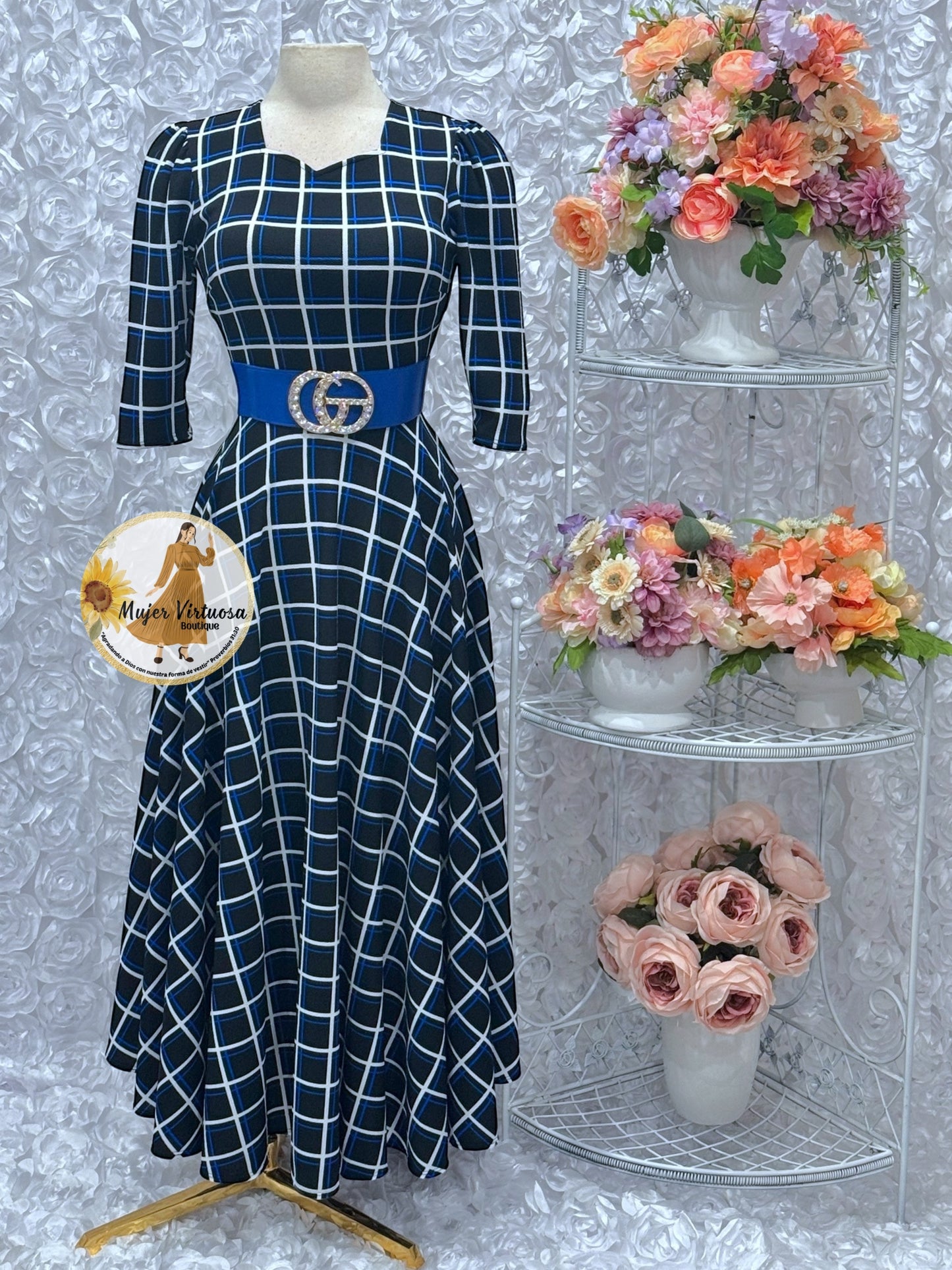 Lucy Black/Blue Plaid Dress