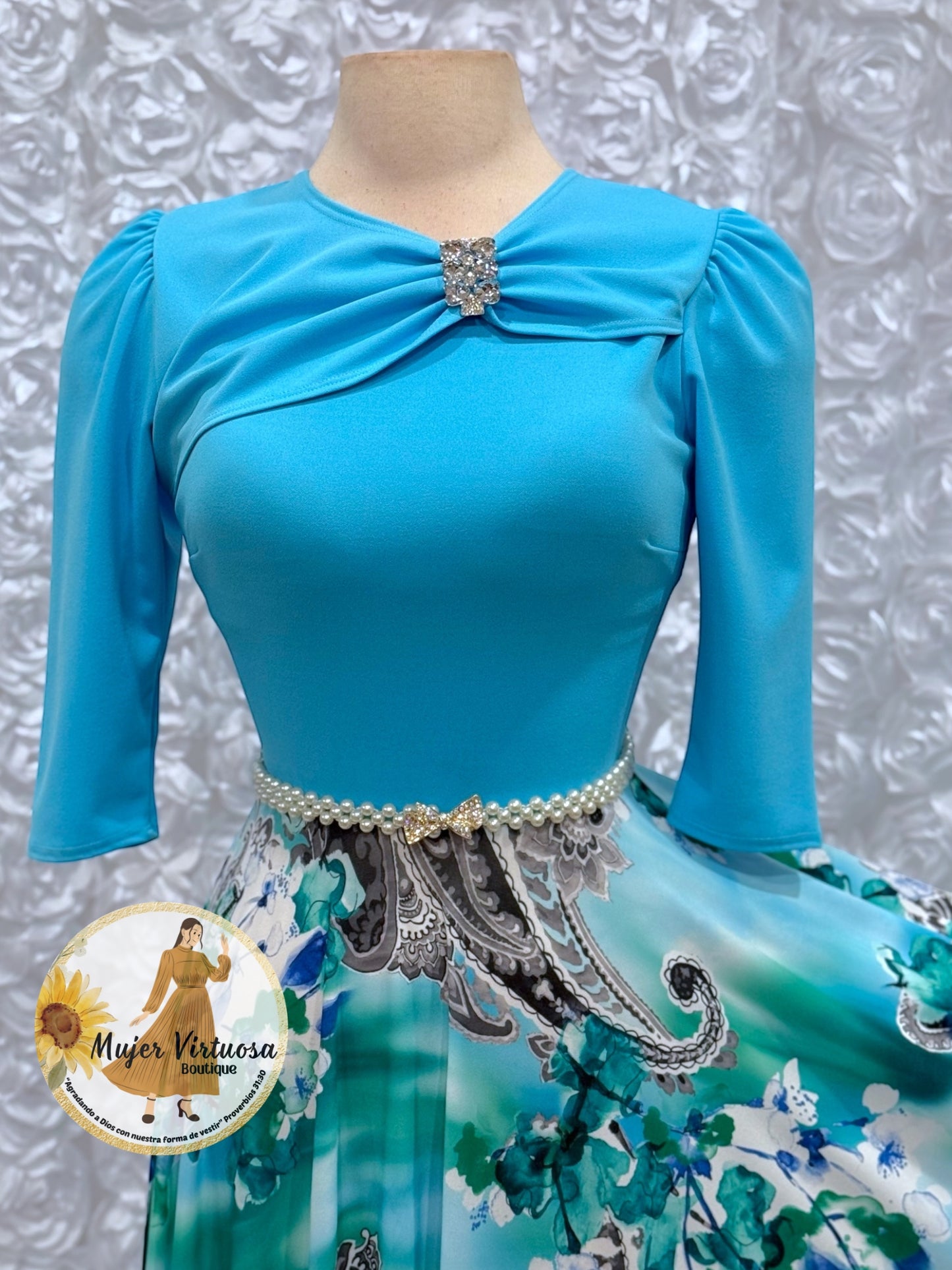 Rosalie Blue/Green Print Dress