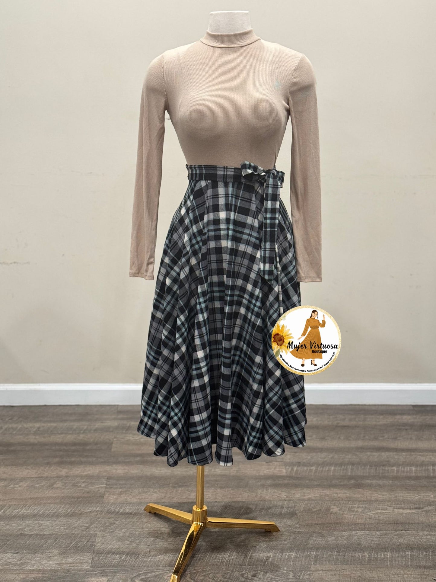 Mocha Plaid Midi Dress