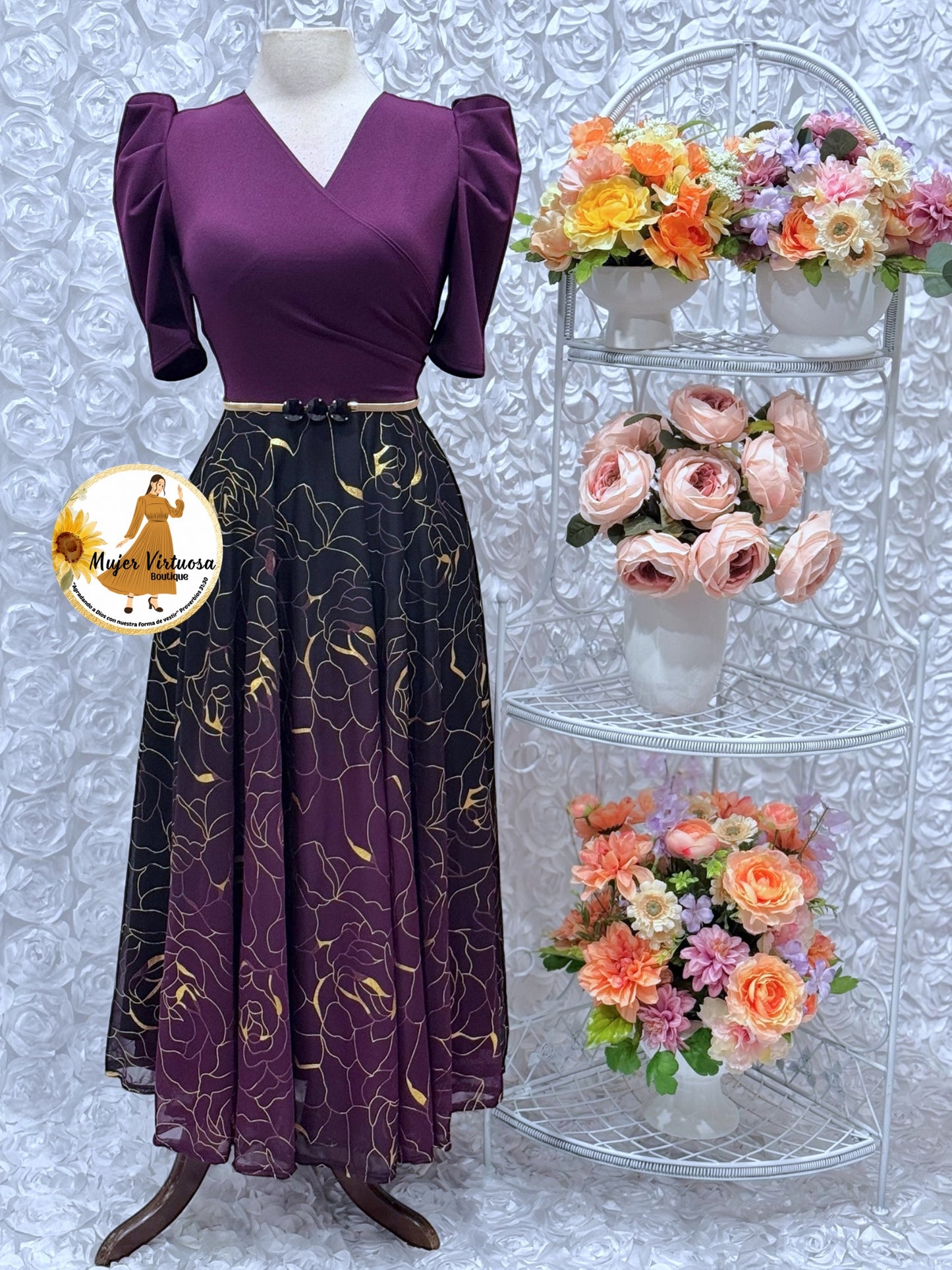 Susan Uva & Gold Ombre Mesh Dress