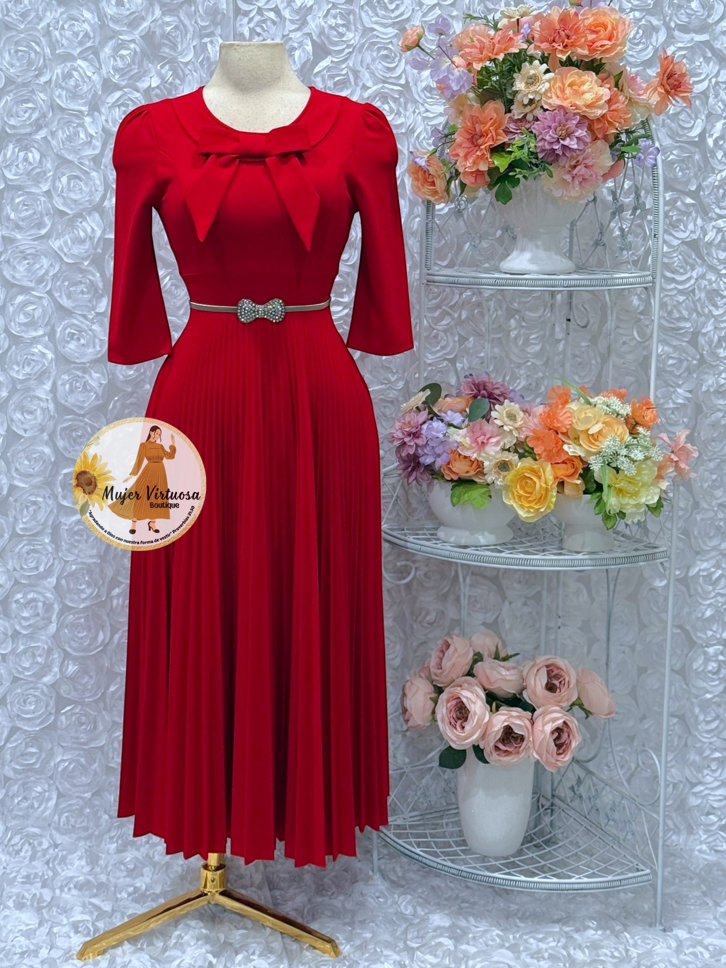 Agatha Red Sailor Pleated Dress