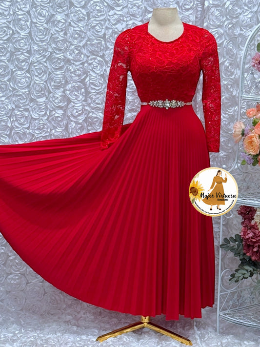Arely Red Lace & Crepe Dress