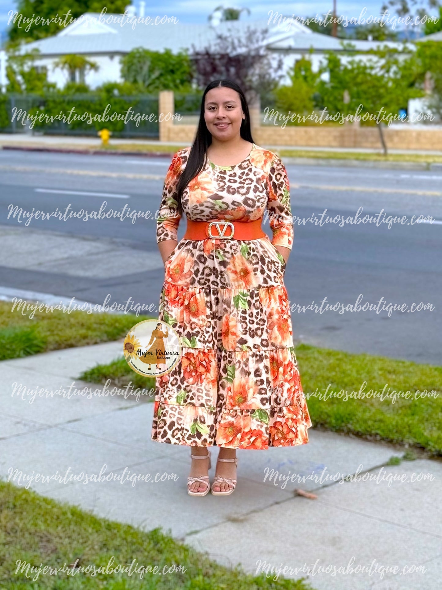 Sofia Orange & Animal Print Dress