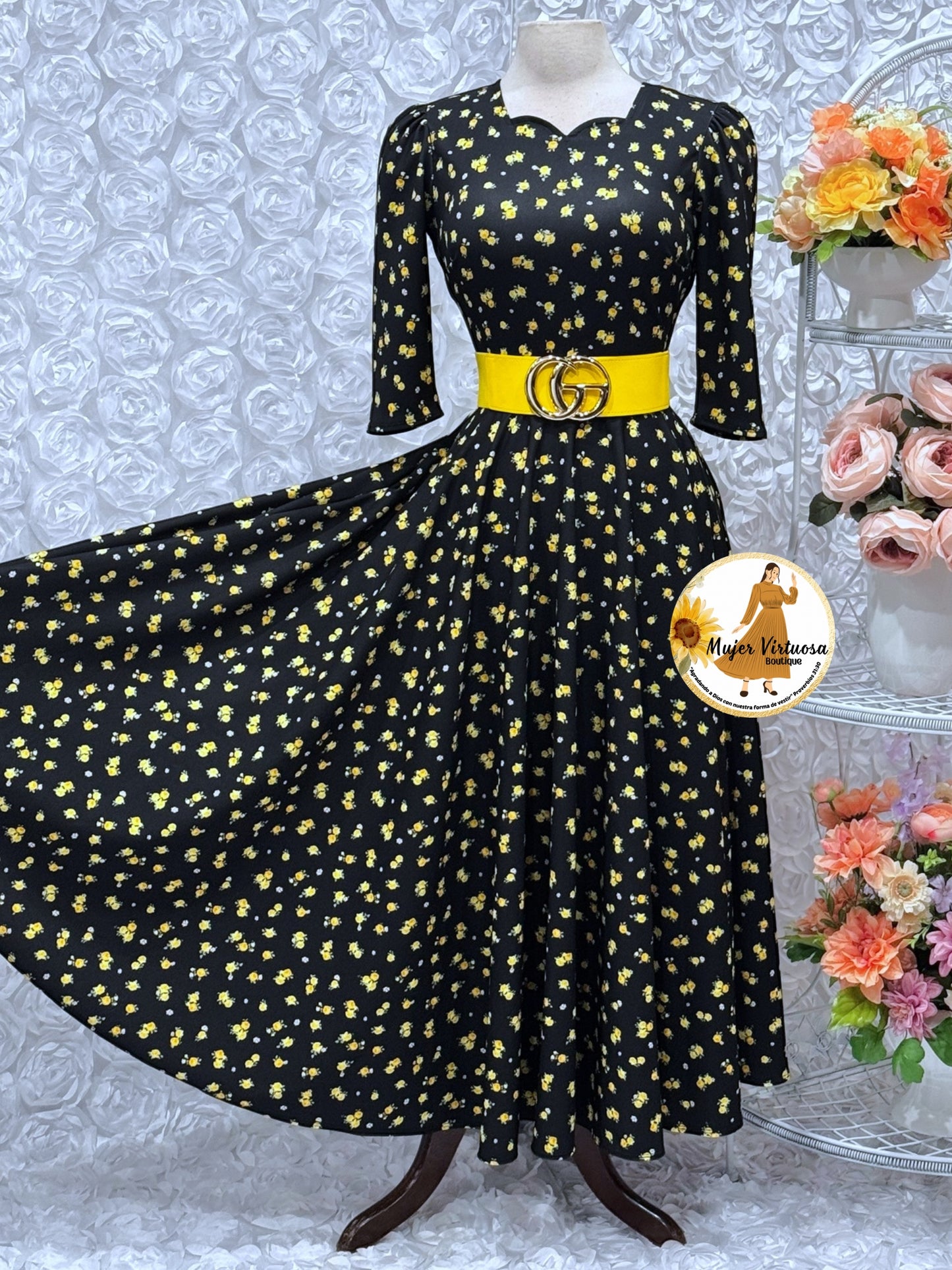 Lucy Black & Yellow Ditsy Floral Dress