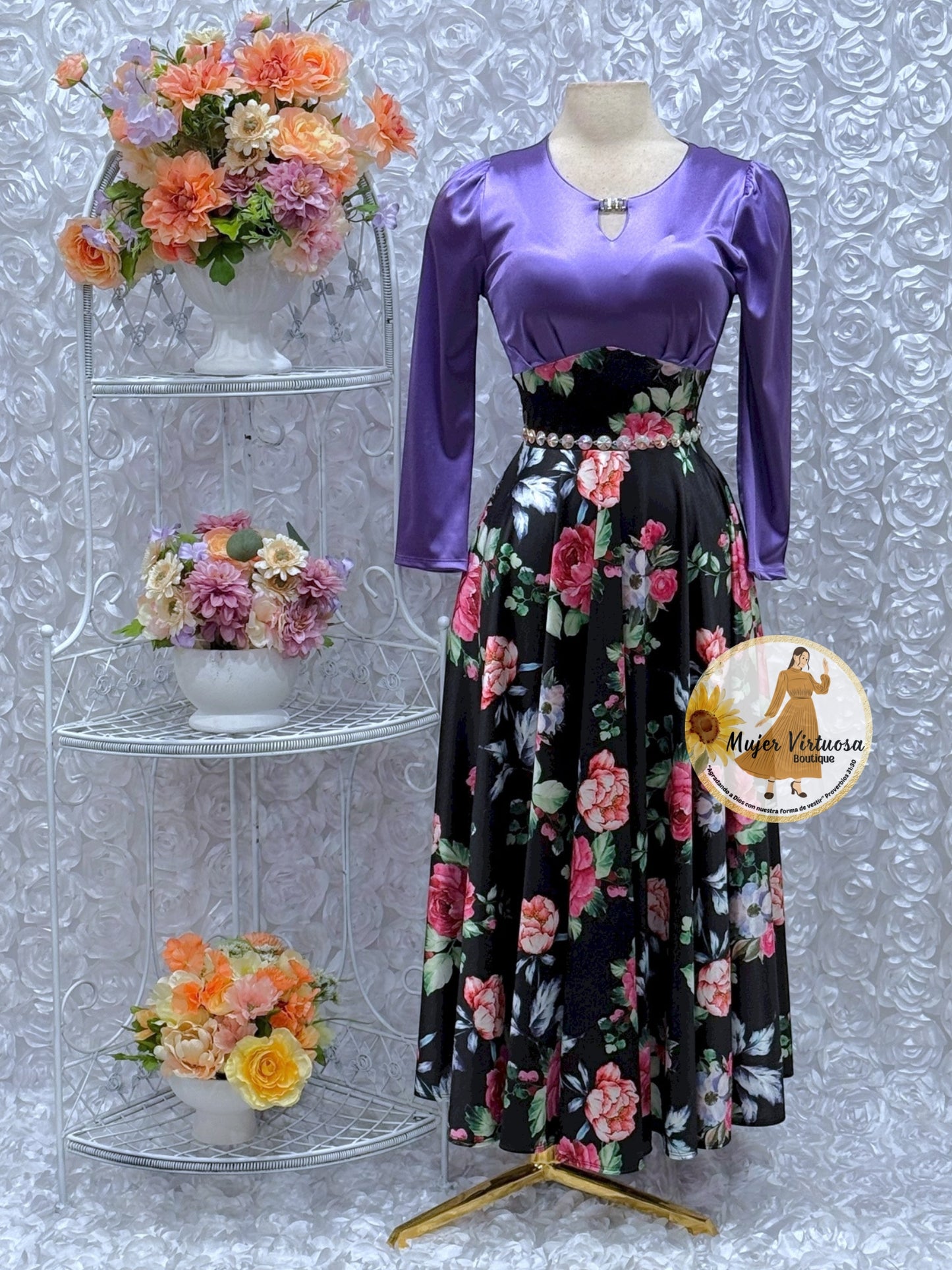 Heidi Violet/Black Satin Dress