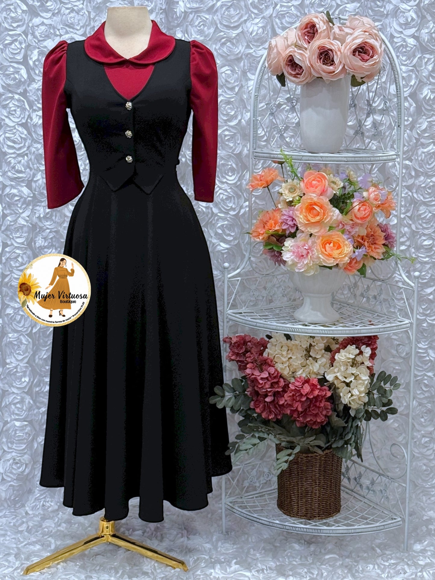 Burgundy & Black 2 in 1 Dress