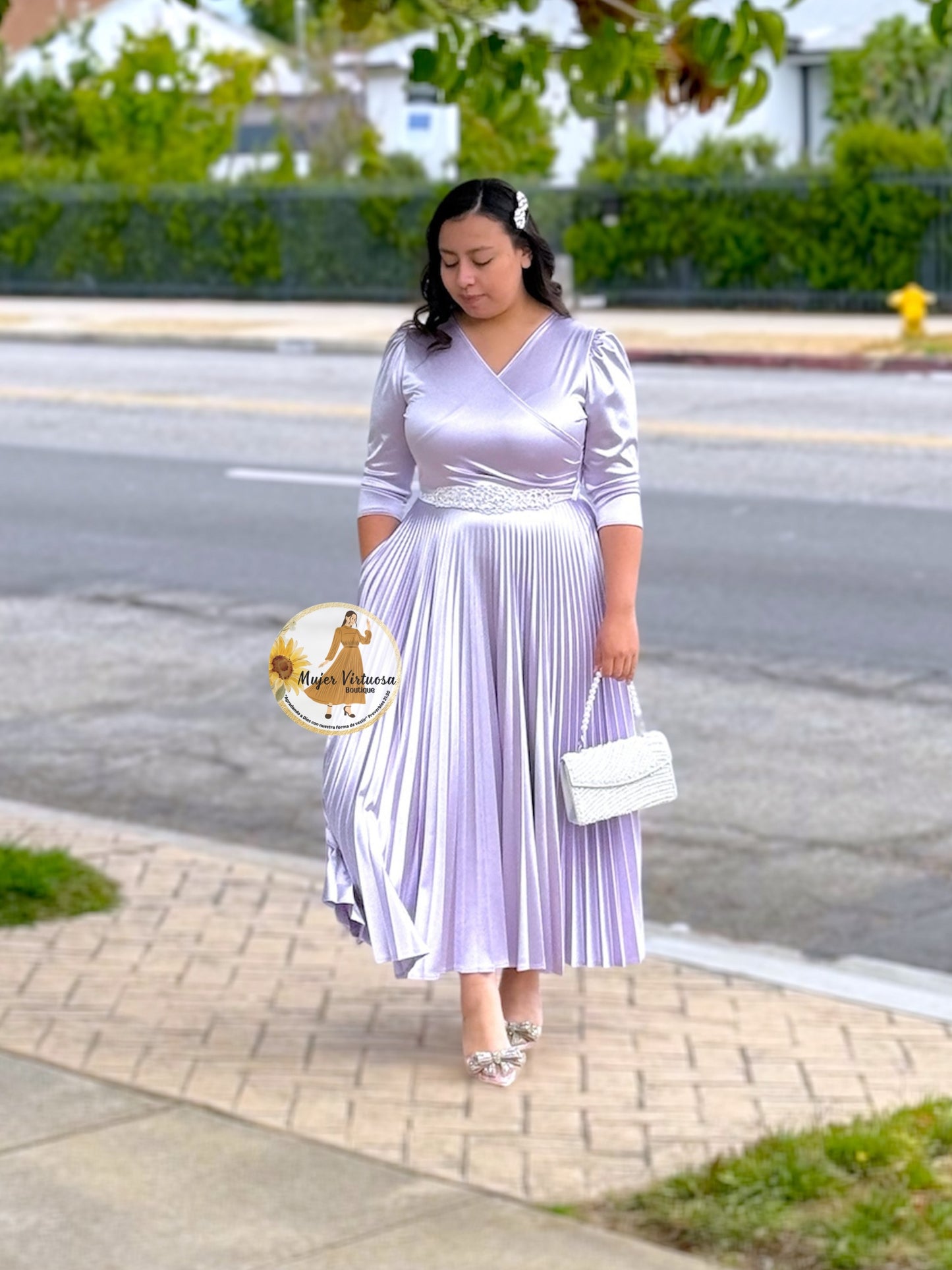 Celine Lilac Satin Dress