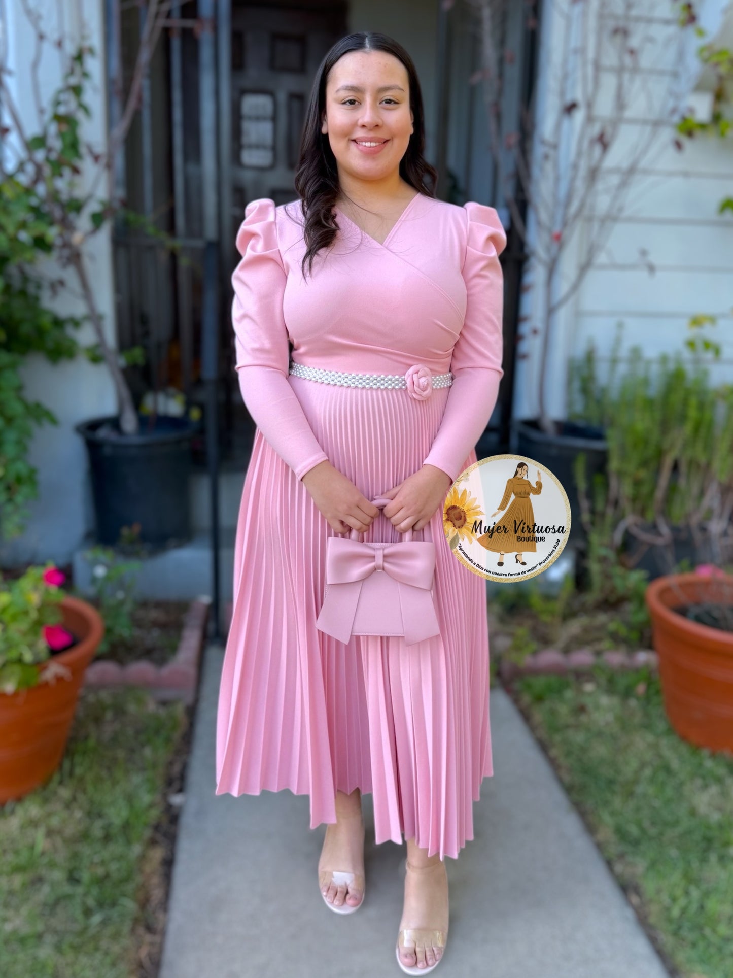 Yvette Pink Pleated Dress