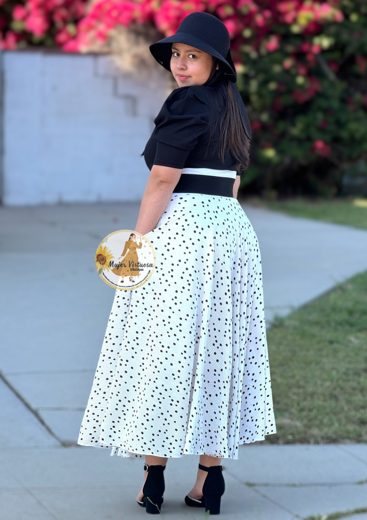 White Polka Dot Maxi Chiffon Skirt