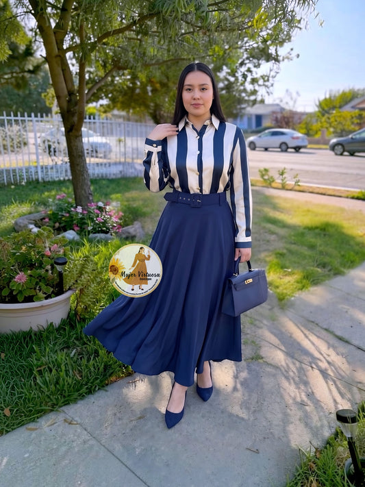 Marina Navy Belted Skirt
