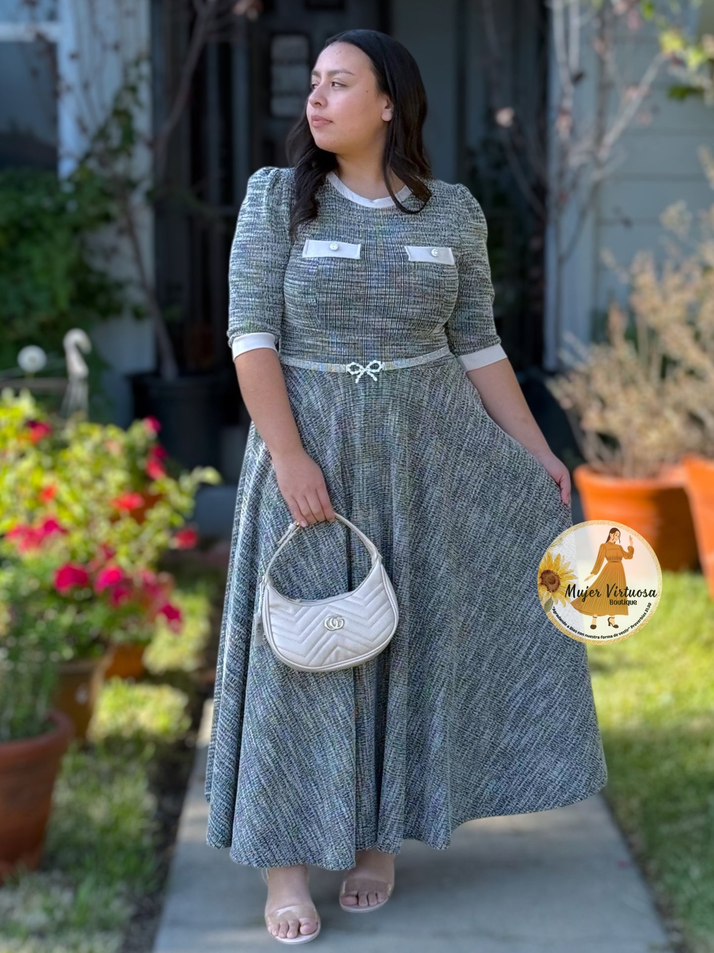 Beige & Black Tweed Dress