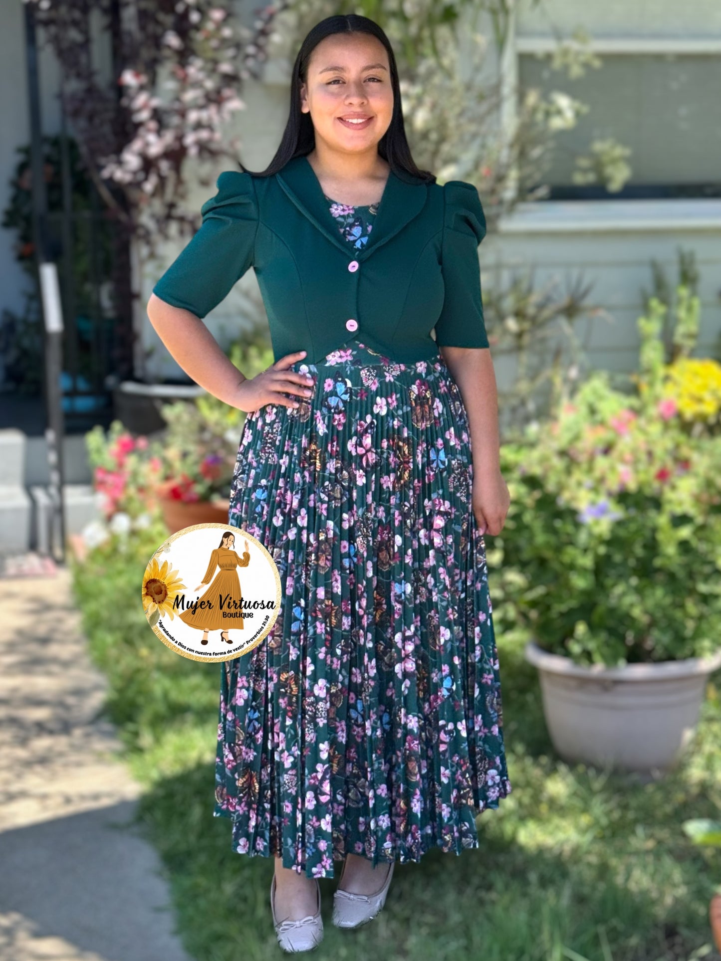 Esther Green Butterfly Pleated Dress