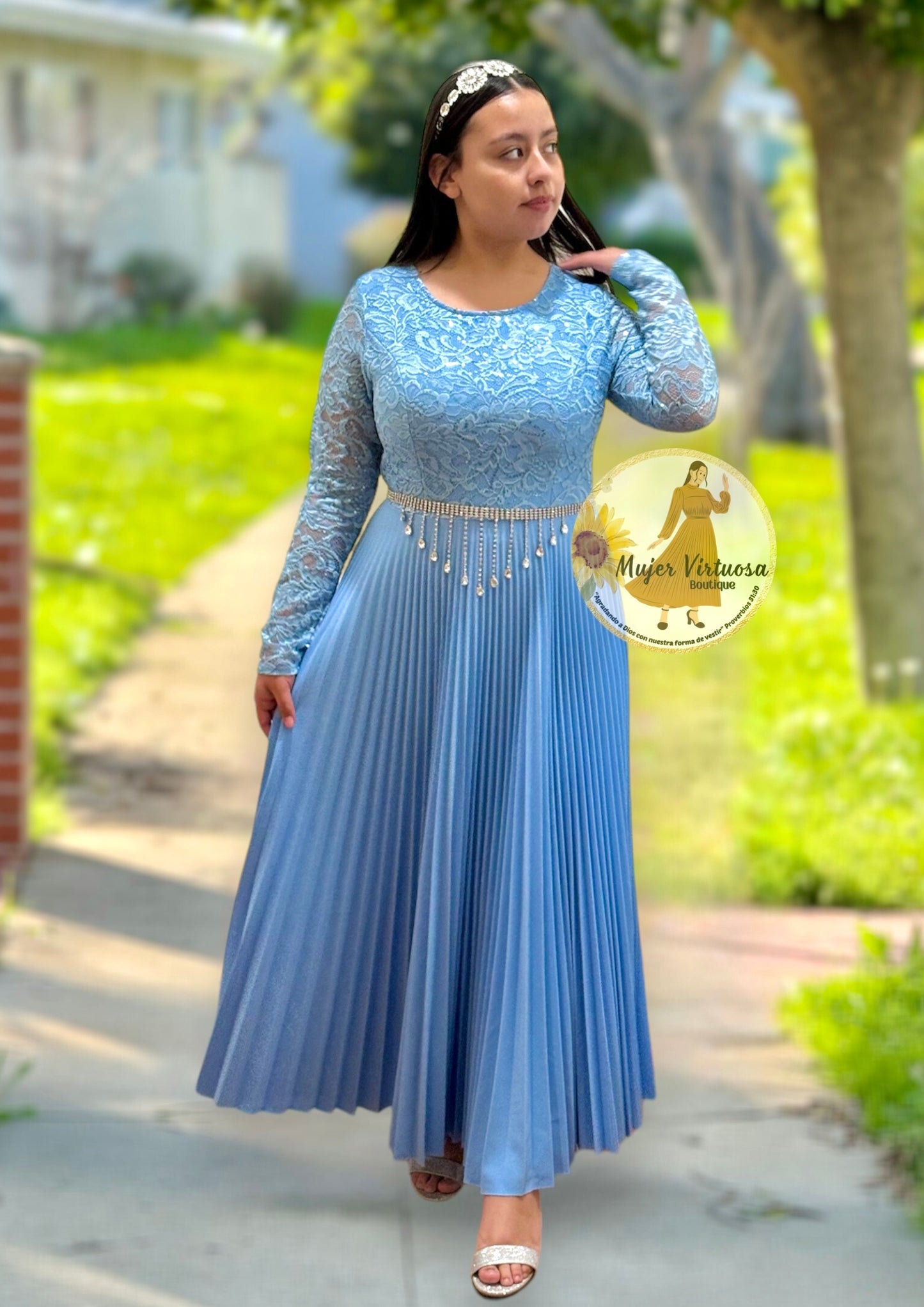 Sky Blue Pleated Dress “Alida”