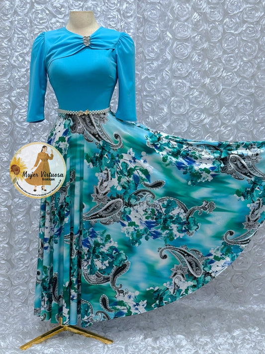 Rosalie Blue/Green Print Dress