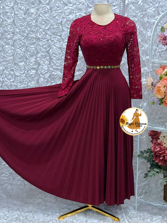 Arely Burgundy Lace & Crepe Dress