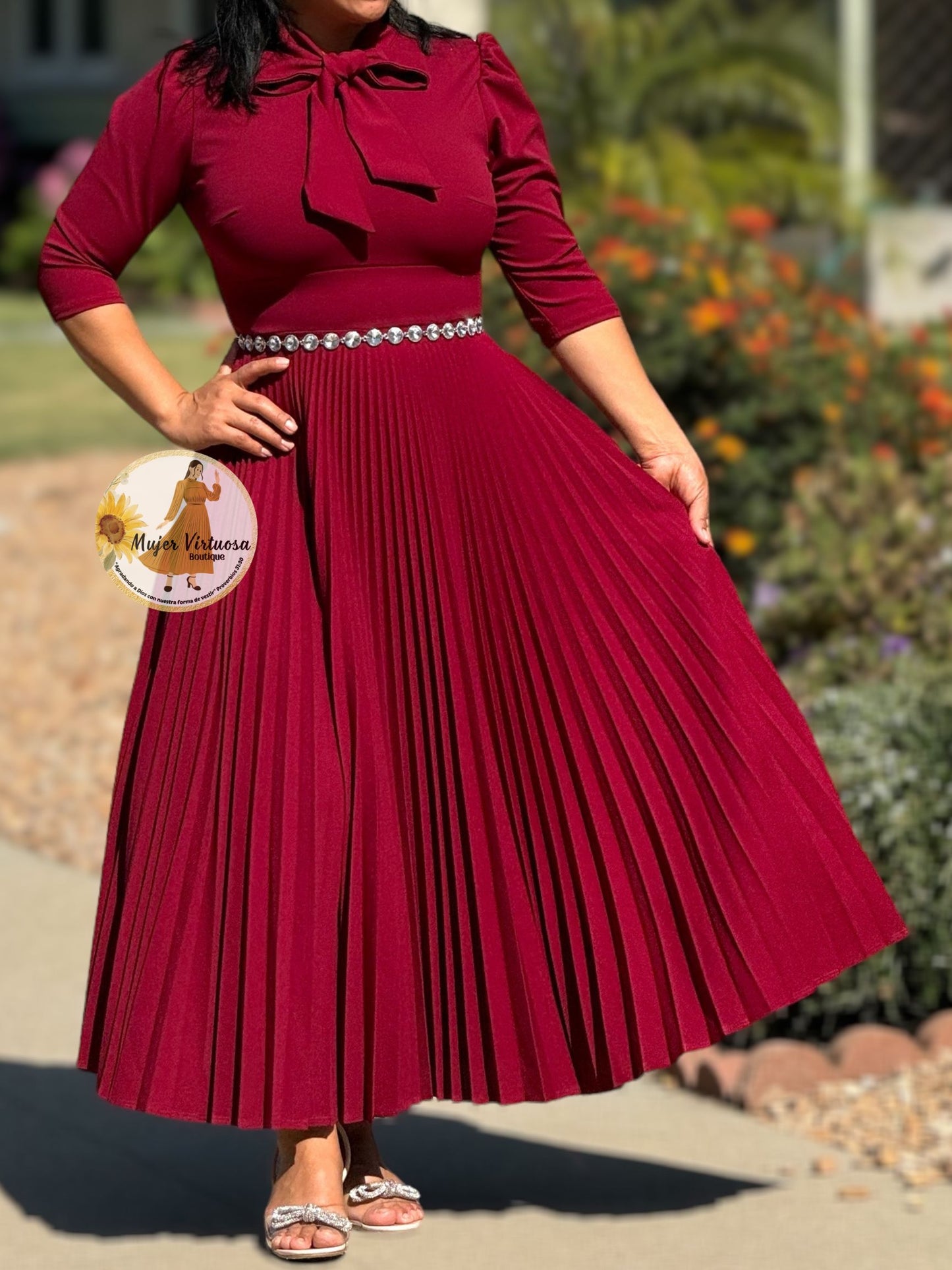 Melanie Burgundy Pleated Dress