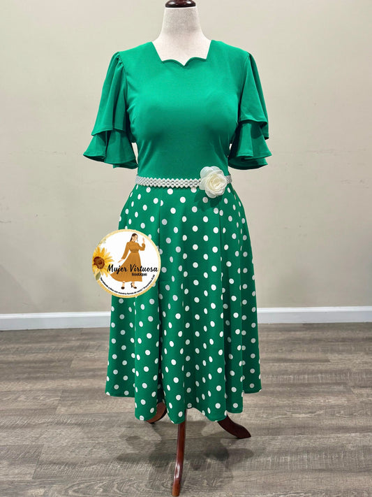 Green Polka Dot Midi Dress