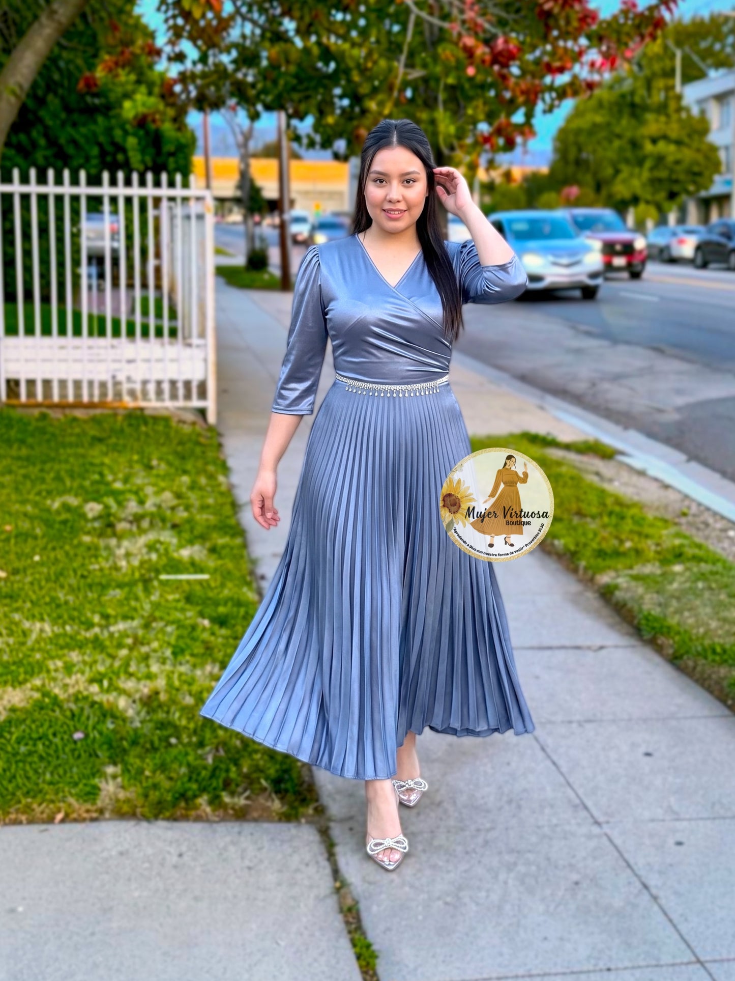 Lucia Dusty Blue Satin Dress