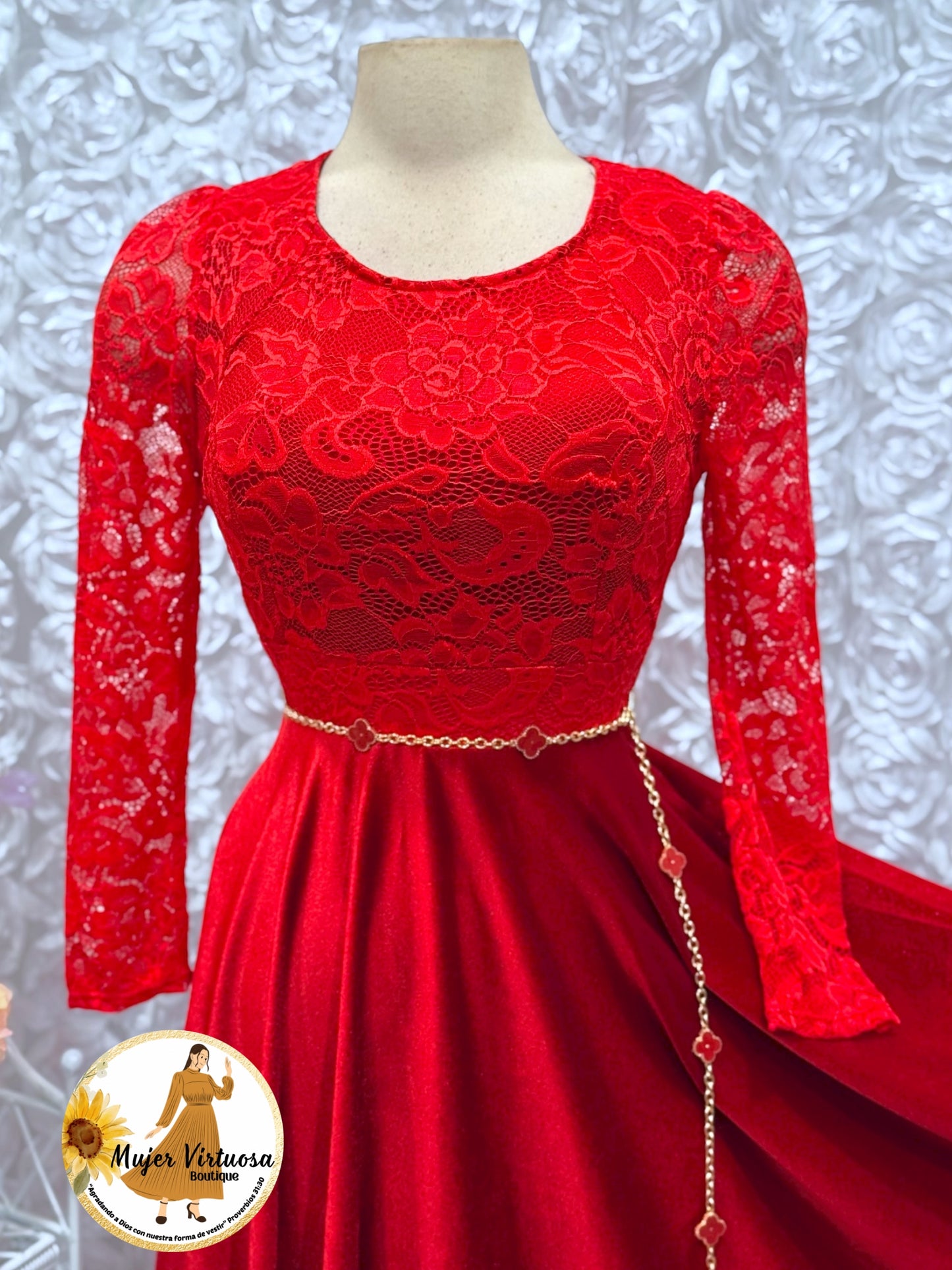Red Lace & Velvet Dress