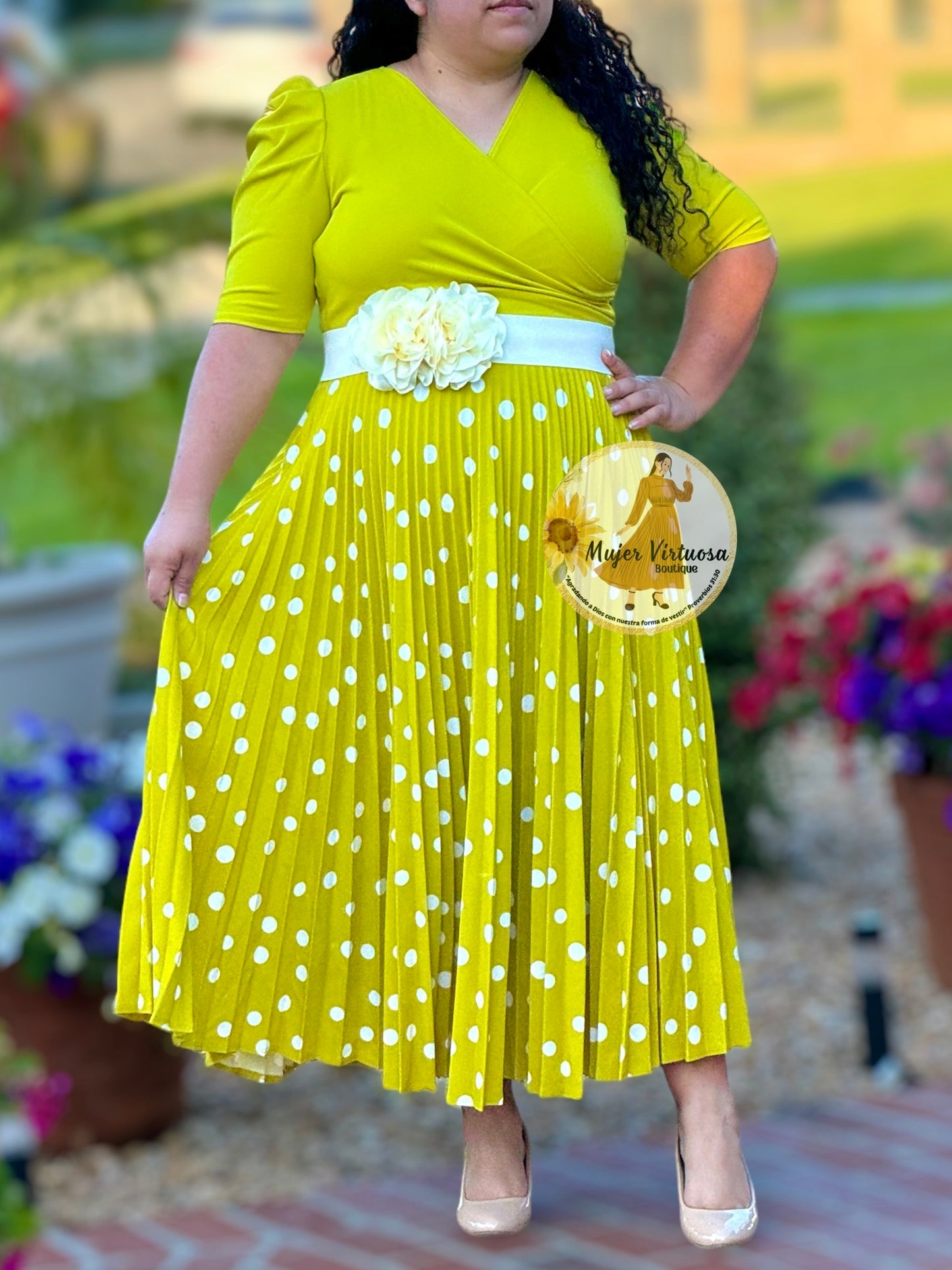 Jessica Lime Green Polka Dot Pleated Dress