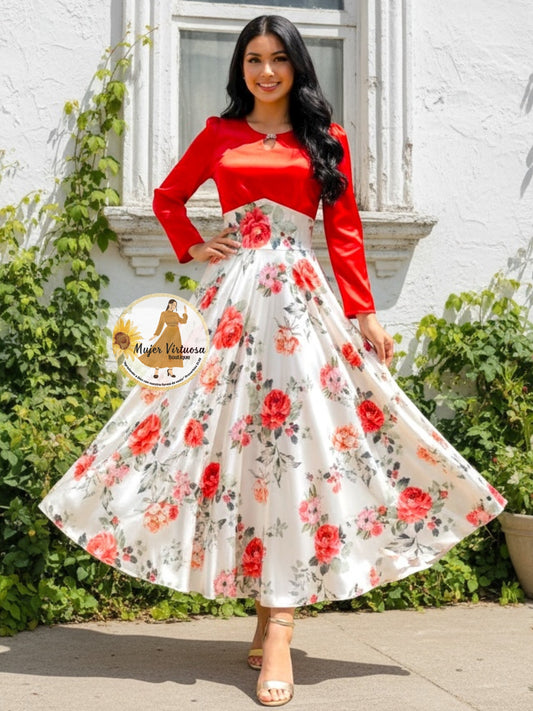 Heidi Red/White Satin Dress