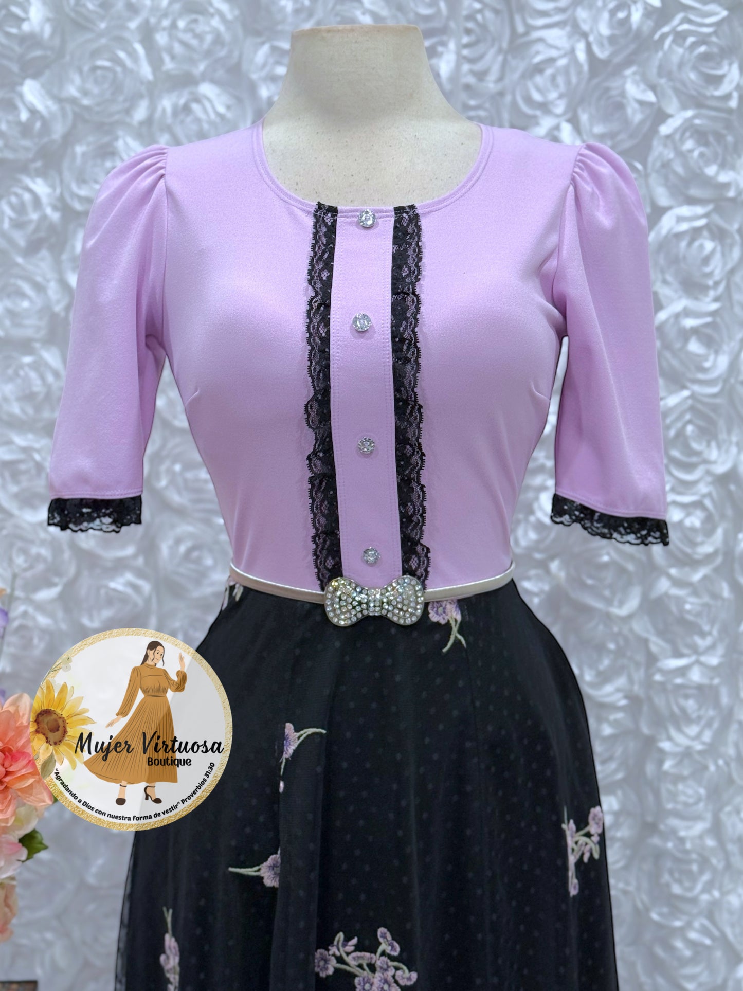 Eleanore Lilac/Black Midi Dress