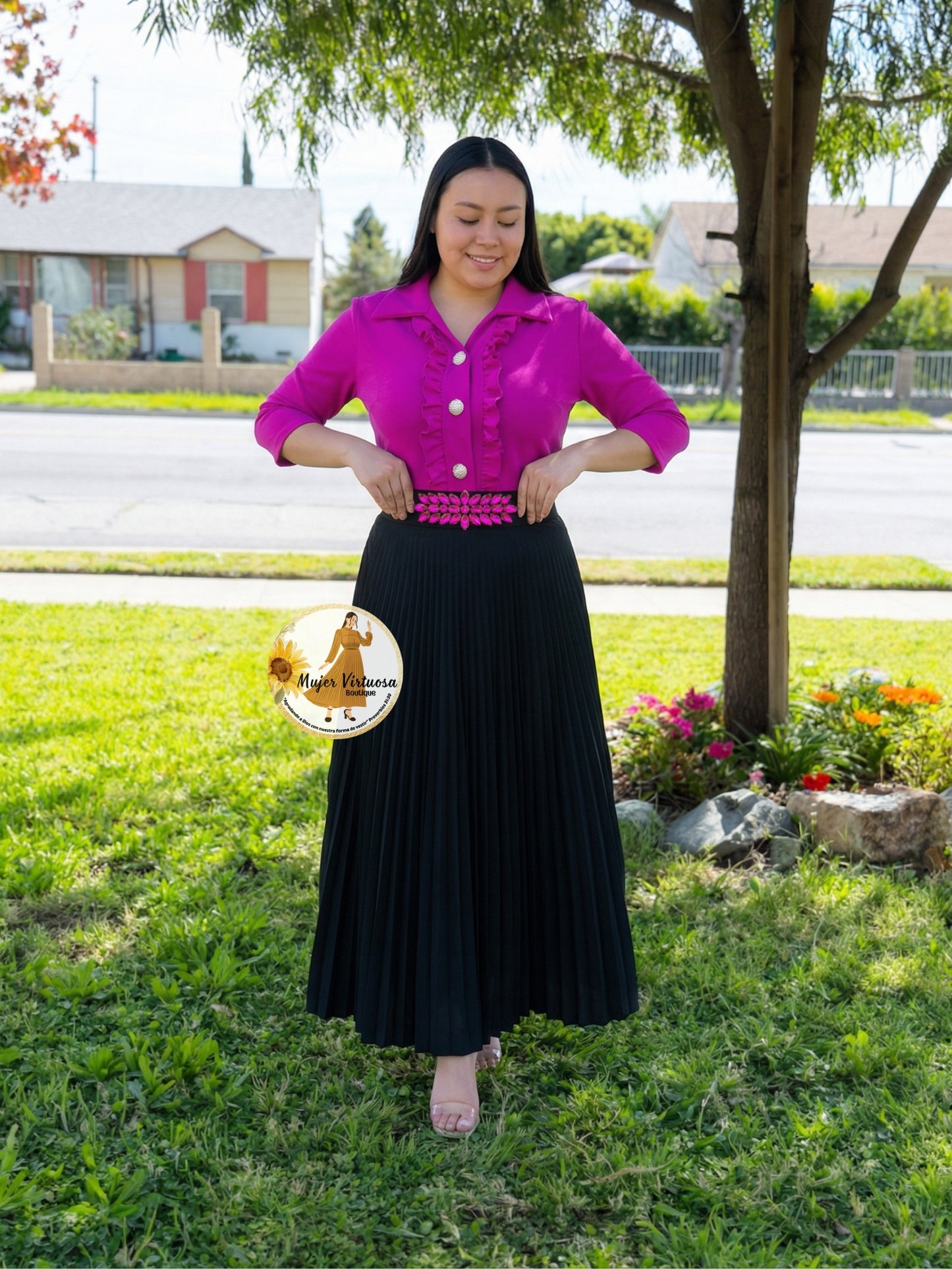 Black Crepe Pleated Skirt