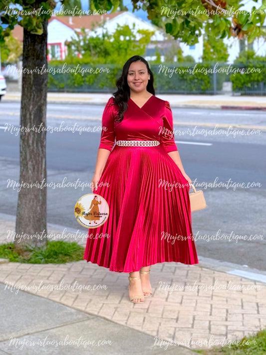 Celine Cherry Red Satin Dress
