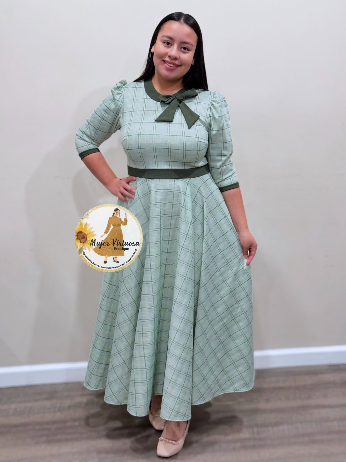 Juliette Sage Green Plaid Dress