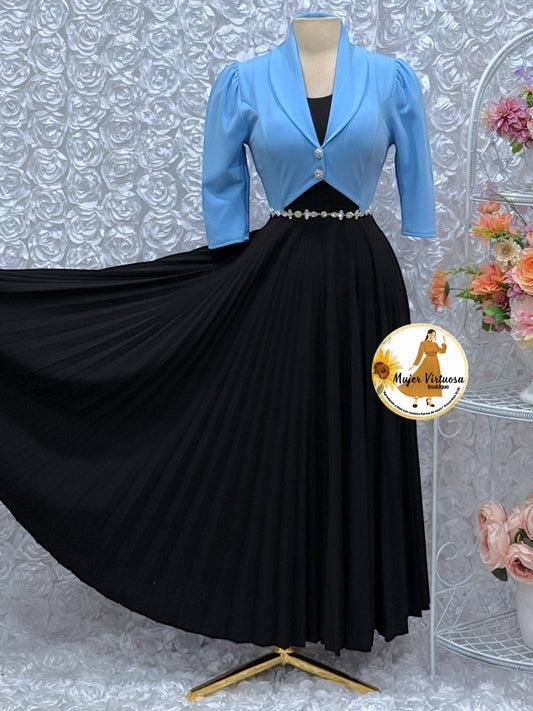 Emely Baby Blue & Black Dress