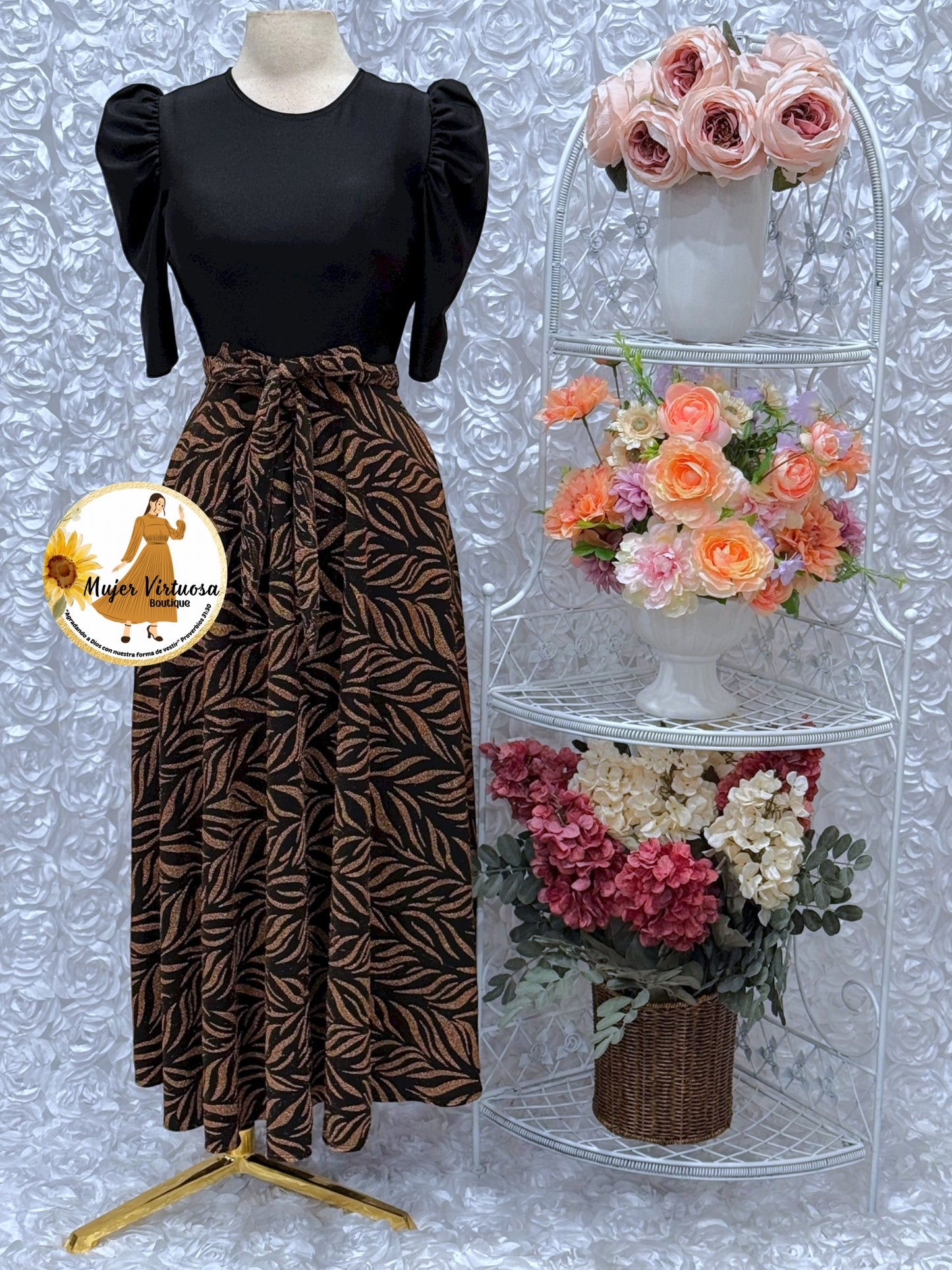 Black & Gold Rose Glitter Dress