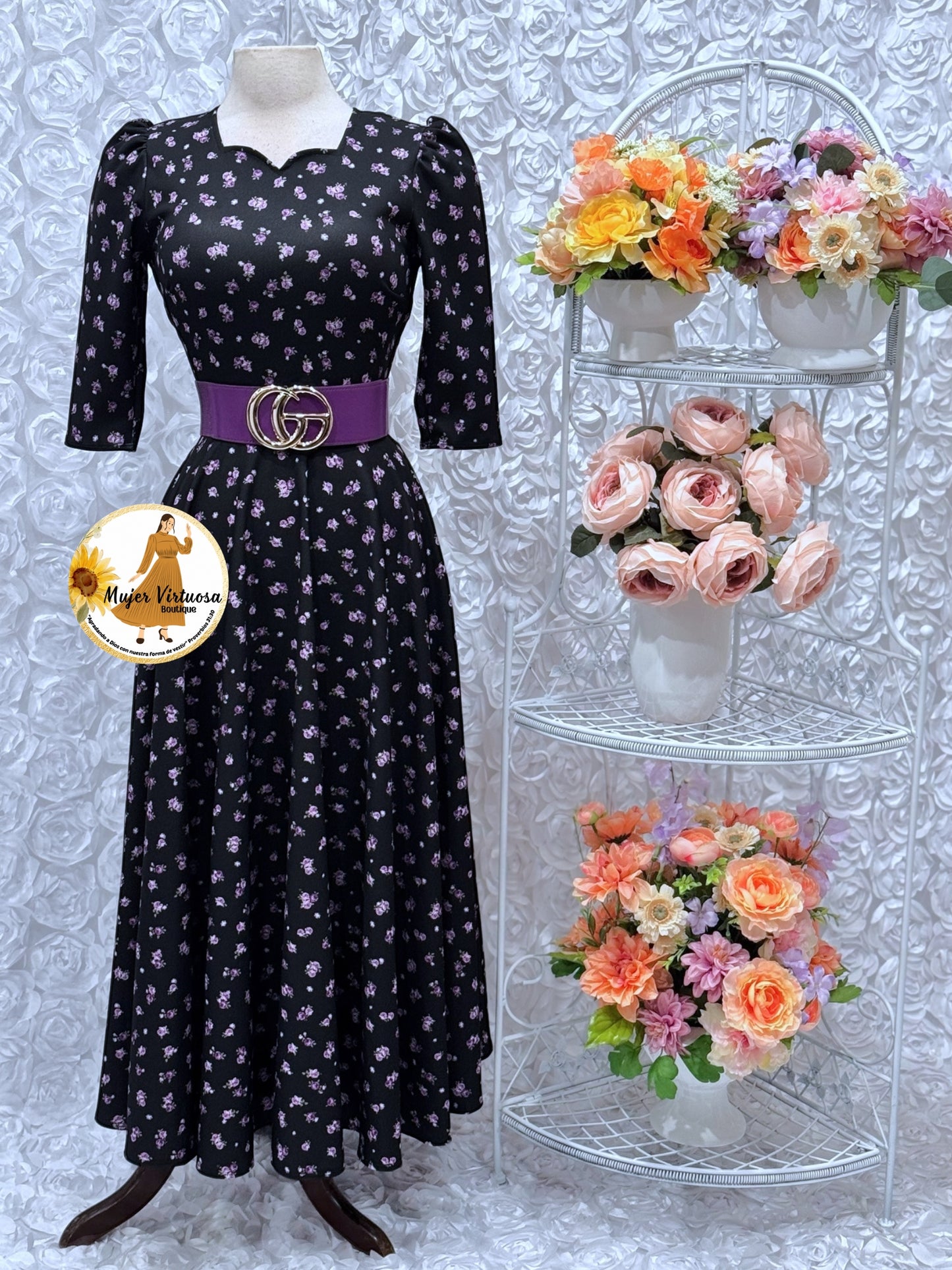 Lucy Black & Purple Ditsy Floral Dress