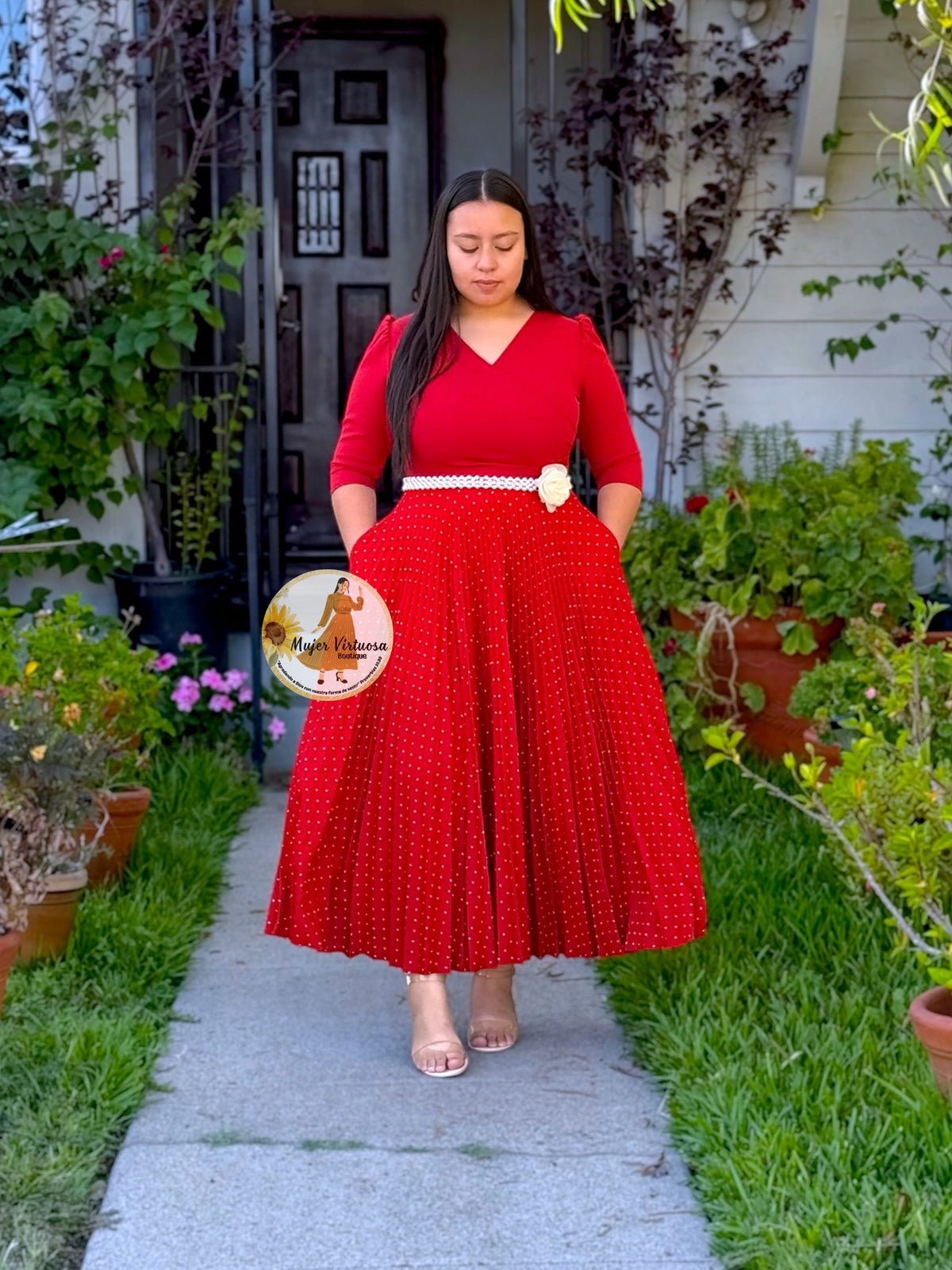 Eva Rust Polka Dot Dress