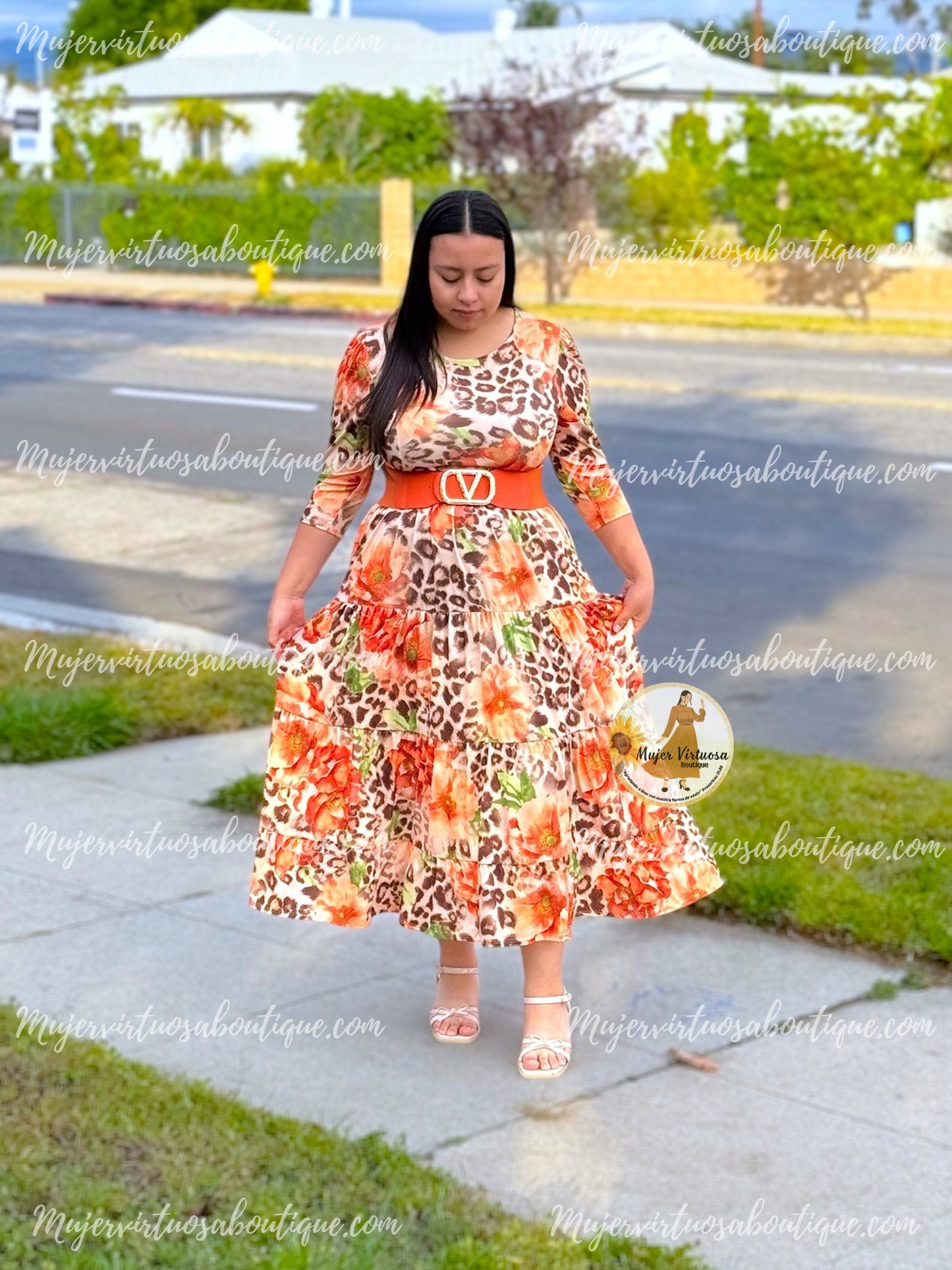 Sofia Orange & Animal Print Dress