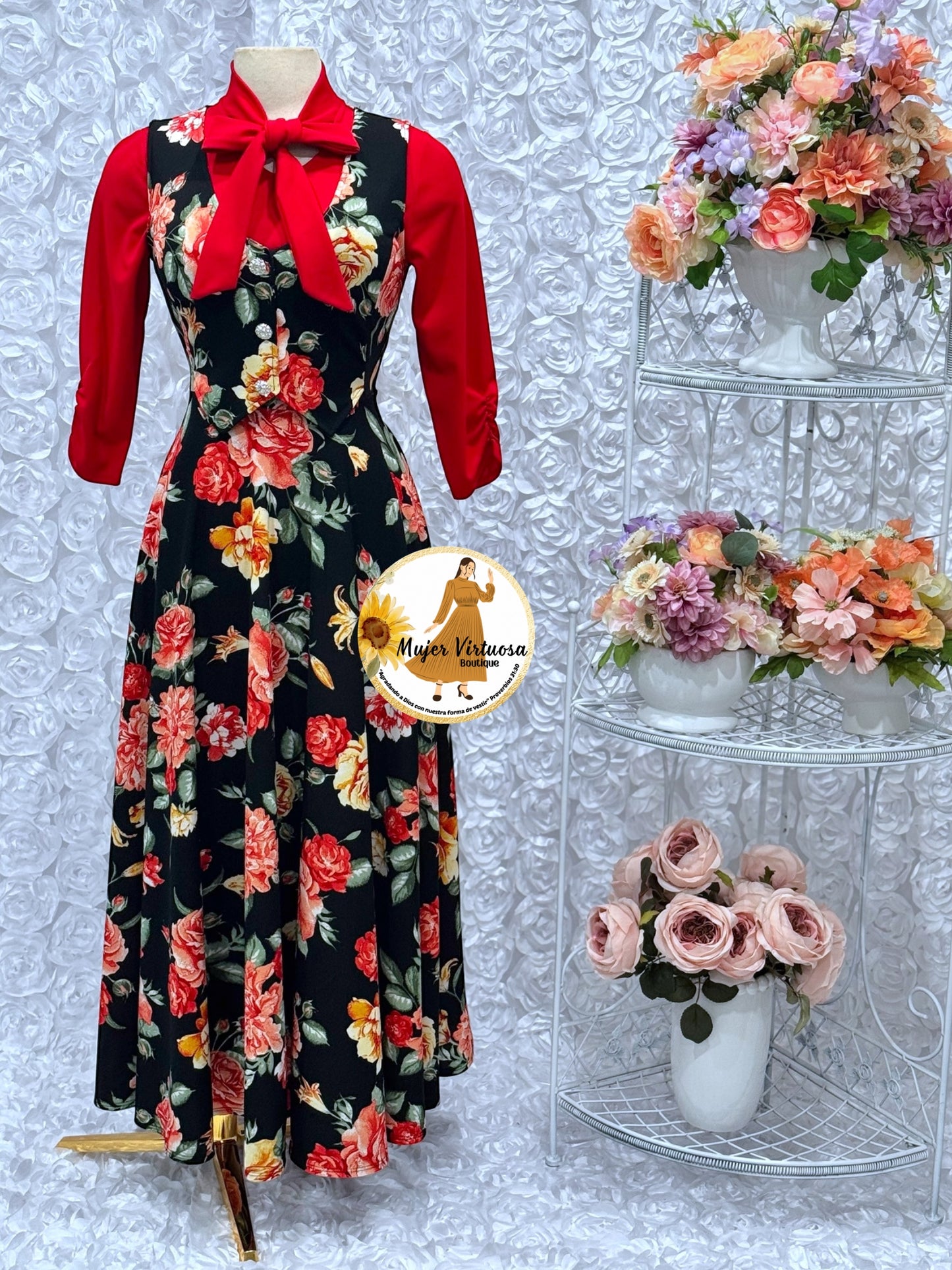 Sara Black Floral Vest Overal