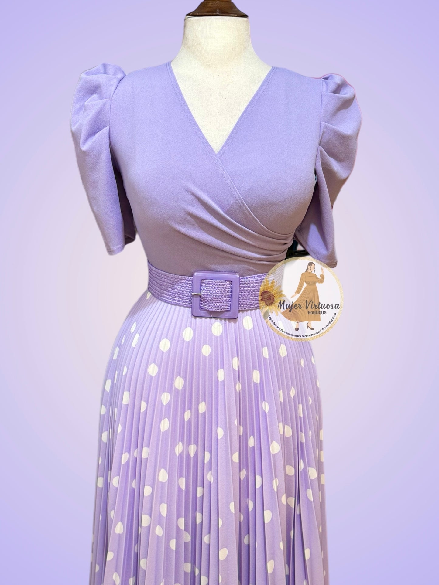 Jessica Lilac Polka Dot Pleated Dress