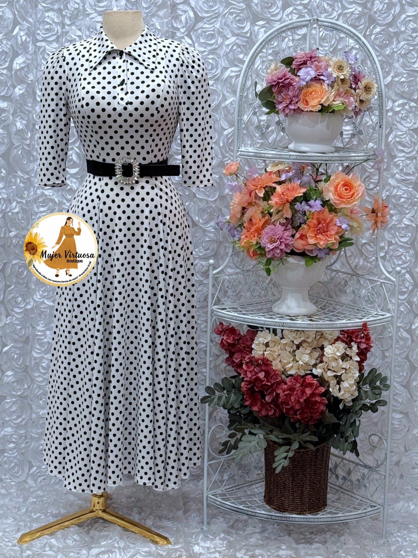 Minerva White Polka Dot Dress