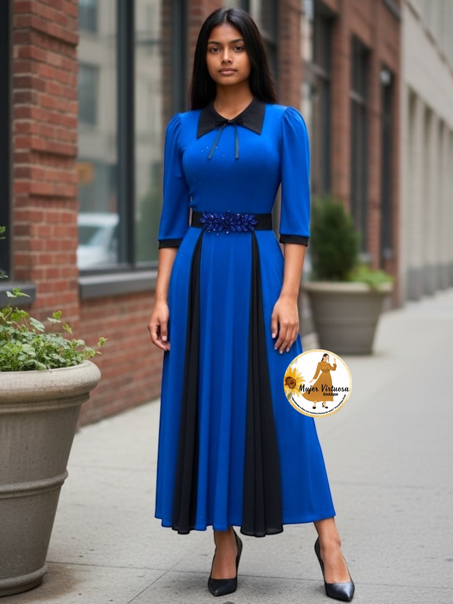 Victoria Royal Blue & Black Sequin Dress