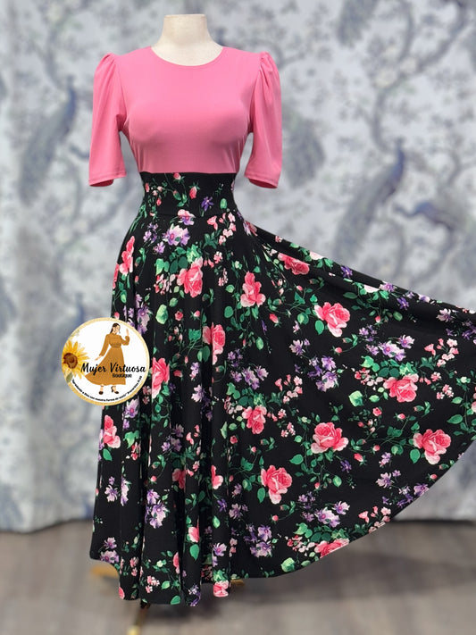 Eliana Pink & Black Floral Dress