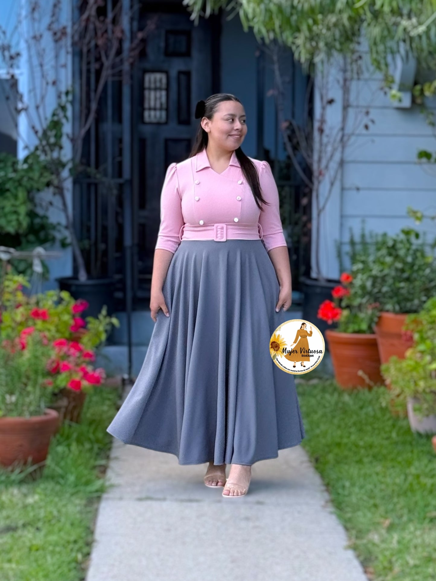 Frida Pink & Grey Dress