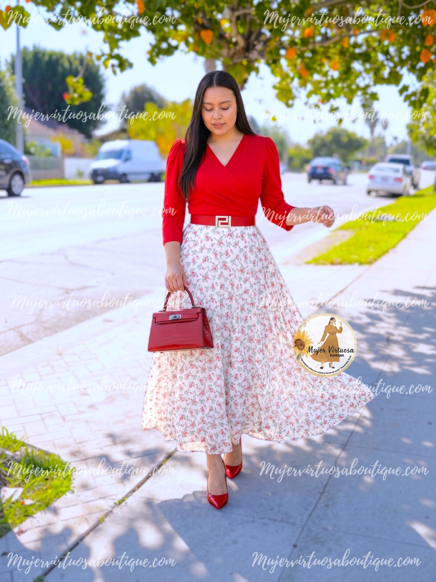 Eva Red Crepe & Mesh Dress