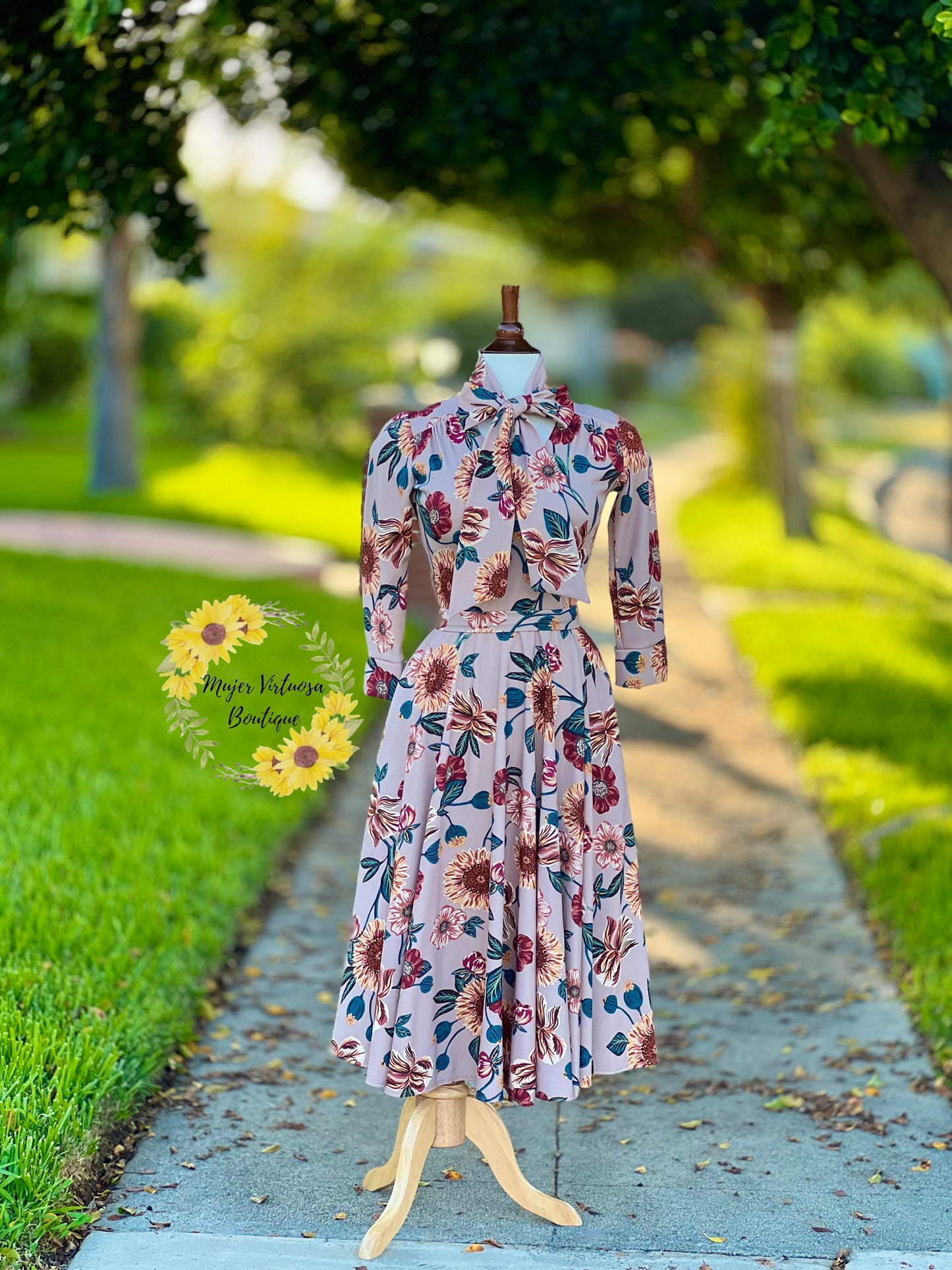 Mocha Sunflower Midi Dress