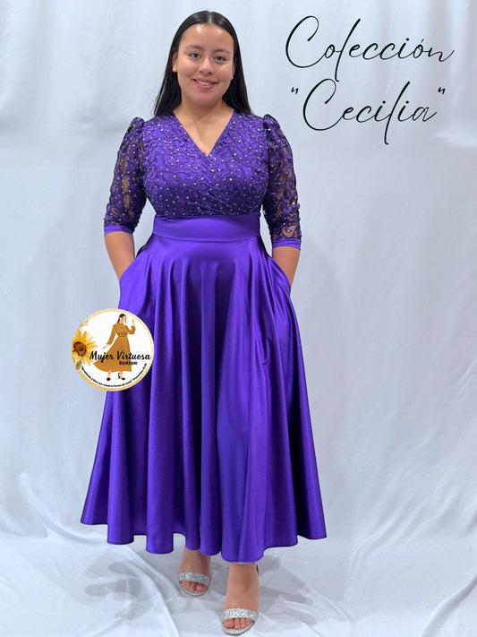 Cecilia Violet Satin Dress
