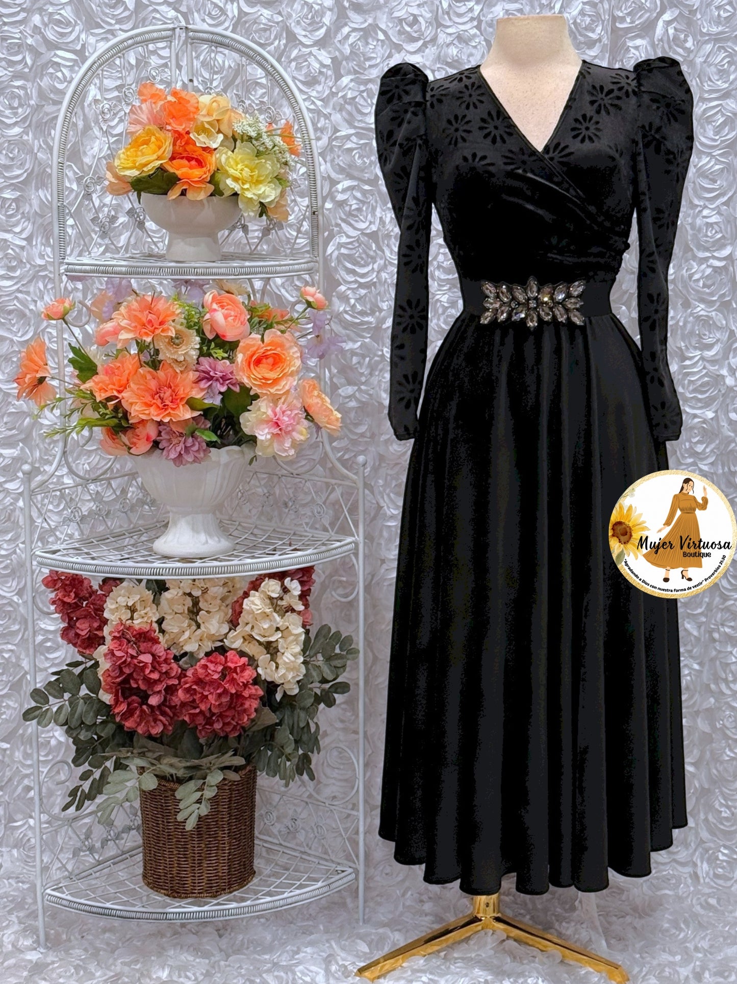Larissa Black Velvet Floral Dress