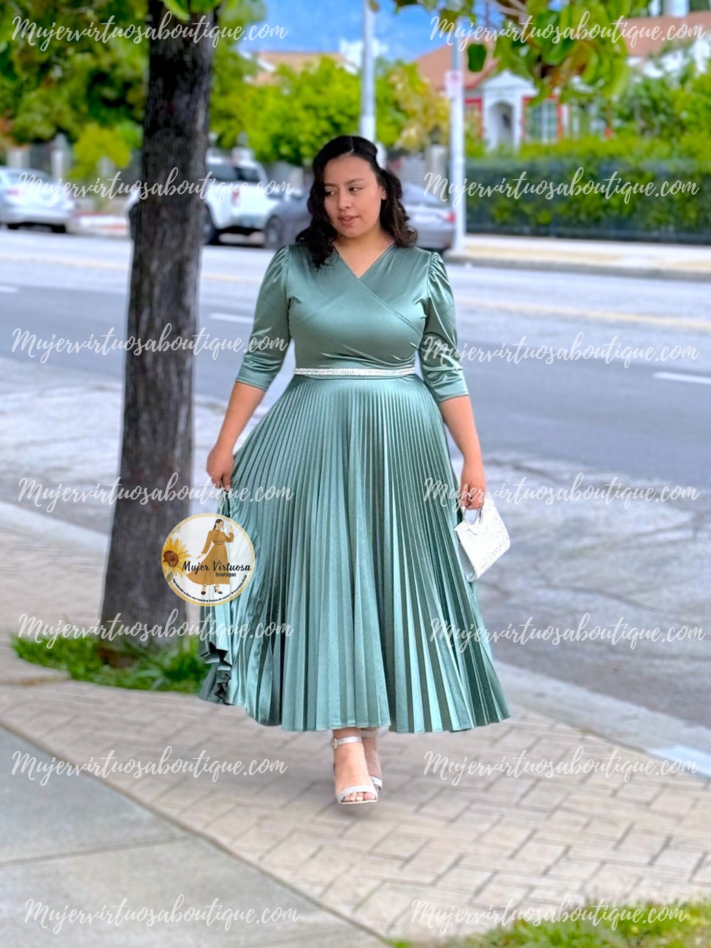 Celine Sage Satin Dress