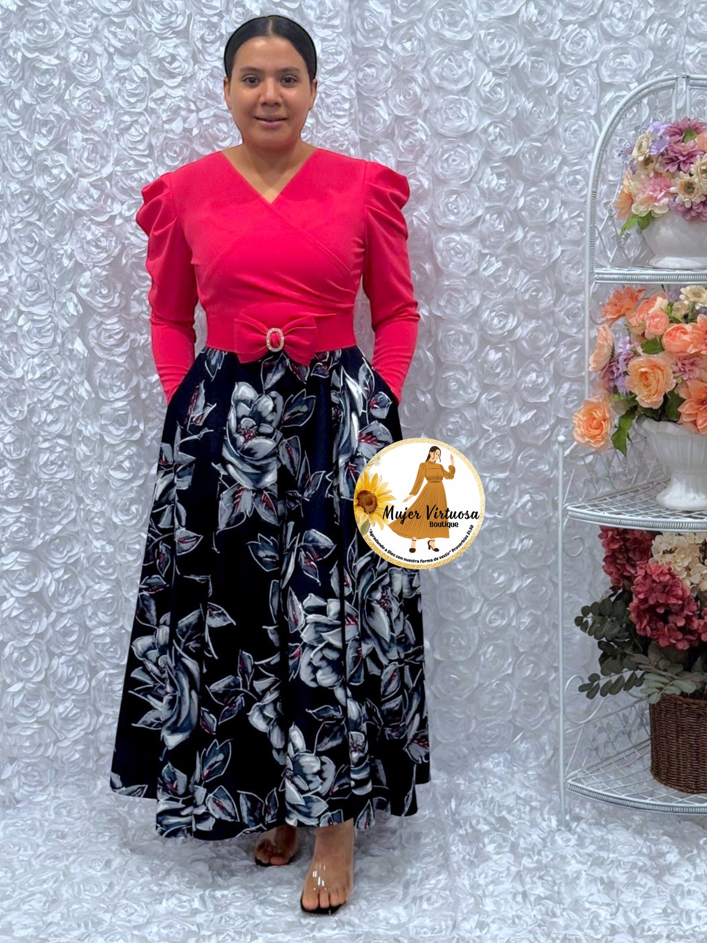 Larissa Pink & Navy Roses Dress