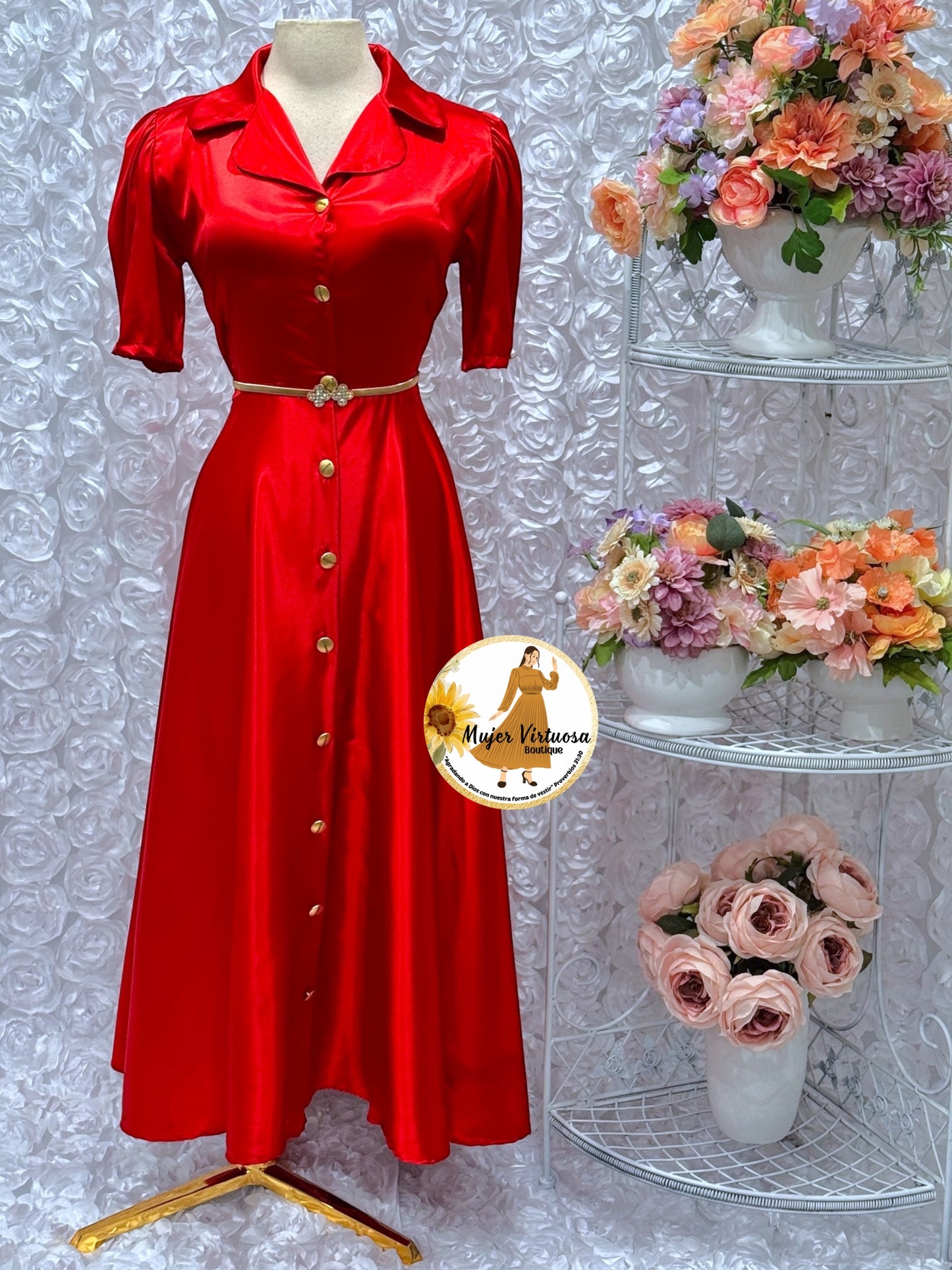 Jimena Red Satin Dress