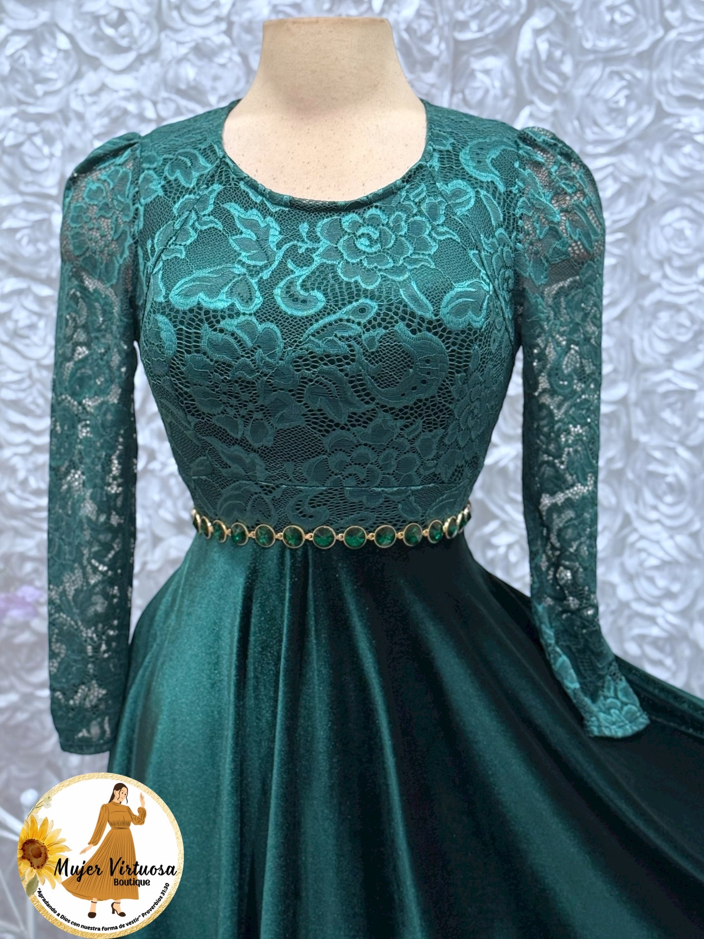Emerald Lace & Velvet Dress